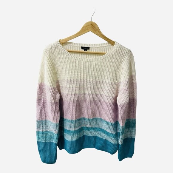 TALBOTS SHAKER STITCH BATEAU NECK Women’s SWEATER SPRING OMBRÉ Size Large NWT - Picture 2 of 7